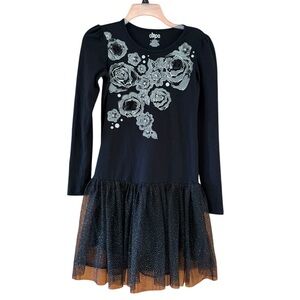 Circo Black Dress with Gray Floral Accents